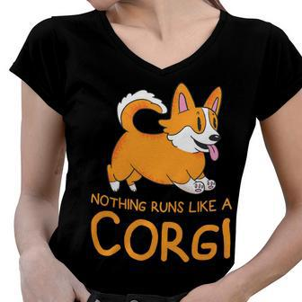 Nothing Runs Like A Corgi Funny Animal Pet Dog Lover V2 Women V-Neck T-Shirt - Monsterry CA
