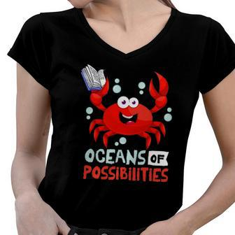 Oceans Of Possibilities Summer Reading 2022Crab Women V-Neck T-Shirt | Mazezy