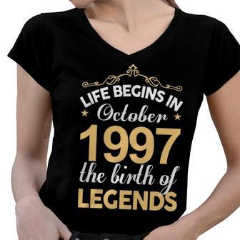 October 1997 Birthday Life Begins In October 1997 V2 Women V-Neck T-Shirt - Seseable