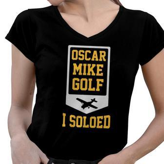 Omg I Soloed Pilot Aviation Women V-Neck T-Shirt | Mazezy