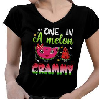 One In A Melon Grammy Funny Watermelon Women V-Neck T-Shirt | Mazezy