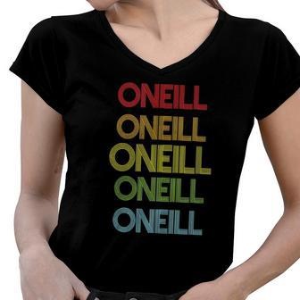 Oneill Name Repeat Text Personalized Custom Women V-Neck T-Shirt | Mazezy