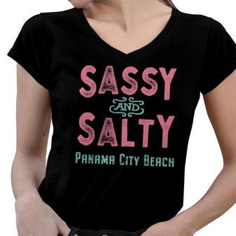 Panama City Beach Florida Sassy Souvenir Women V-Neck T-Shirt | Mazezy