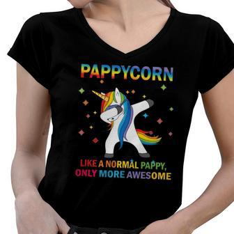 Pappycorn Dabbing Unicorn Pappy Funny Gift Women V-Neck T-Shirt | Mazezy