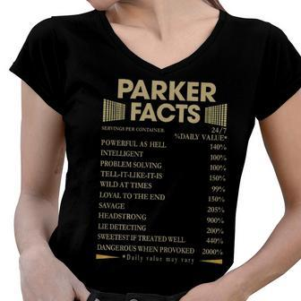 Parker Name Gift Parker Facts V2 Women V-Neck T-Shirt - Seseable