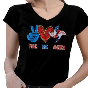 Peace Love America Patriotic Pinwheel 4Th Of July Celebrate Women V-Neck T-Shirt - Seseable