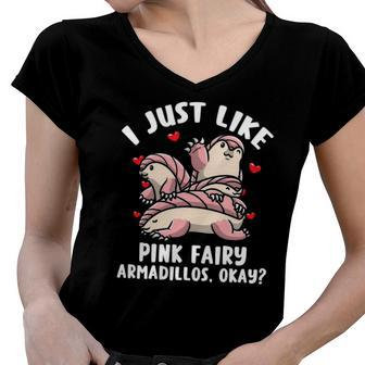 Pink Fairy Armadillo Pichiciego Funny Armadillo Women V-Neck T-Shirt | Mazezy
