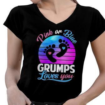 Pink Or Blue Grumps Loves You Funny Gender Reveal Baby Women V-Neck T-Shirt | Mazezy