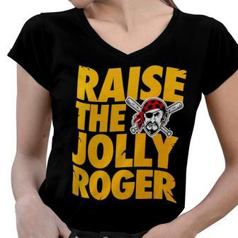 Pirates Raise The Jolly Roger Women V-Neck T-Shirt - Monsterry