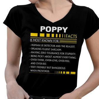Poppy Name Gift Poppy Facts Women V-Neck T-Shirt - Seseable