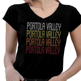 Portola Valley Ca Vintage Style California Women V-Neck T-Shirt | Mazezy