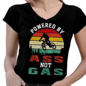 Powered By As S Not Gas Vintage Funny Biking Funny Cycling Mountain Biking Women V-Neck T-Shirt - Monsterry