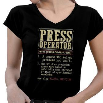 Press Operator Dictionary Term Women V-Neck T-Shirt | Mazezy