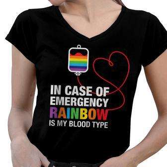 Pride Month Rainbow Is My Blood Type Lgbt Flag Women V-Neck T-Shirt | Mazezy