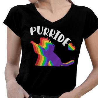 Purride Gay Pride Cat Pride Cat Cat Lgbtq Women V-Neck T-Shirt | Mazezy