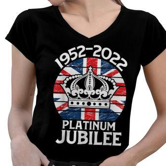 Queens Platinum Jubilee 2022 British Platinum Jubilee Women V-Neck T-Shirt | Mazezy