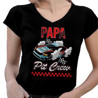 Race Car Birthday Party Racing Family Papa Pit Crew Funny Women V-Neck T-Shirt | Mazezy