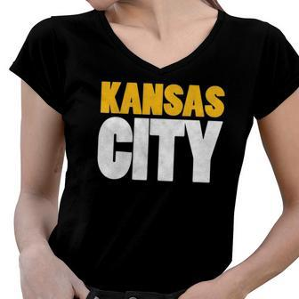 Red Kansas City Nation Fun Bold Kc Vintage Varsity Kc Red Women V-Neck T-Shirt | Mazezy