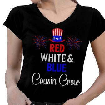 Red White & Blue Cousin Crew 4Th Of July Firework Matching Women V-Neck T-Shirt - Seseable