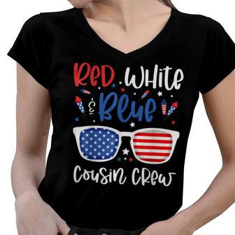 Red White & Blue Cousin Crew 4Th Of July Kids Usa Sunglasses Women V-Neck T-Shirt - Seseable