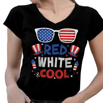 Red White And Cool Sunglasses 4Th Of July Toddler Boys Girls Women V-Neck T-Shirt - Seseable