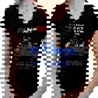 Red White And Goats 4Th Of July 2022 Women V-Neck T-Shirt | Mazezy