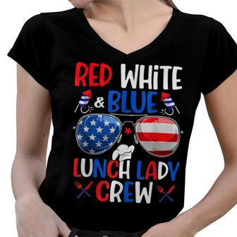Red White Blue Lunch Lady Crew Sunglasses 4Th Of July Gifts Women V-Neck T-Shirt | Mazezy