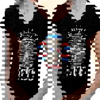 Red White Moo Cute American Cow Farmer 4Th Of July Leopard Women V-Neck T-Shirt | Mazezy