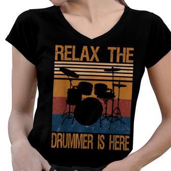 Relax The Drummer Here Women V-Neck T-Shirt - Monsterry CA