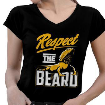 Respect The Beard Pogona & Bearded Dragon Women V-Neck T-Shirt - Monsterry UK