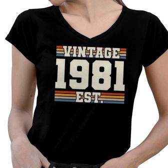 Retro 41 Years Old Vintage 1981 Established 41St Birthday Women V-Neck T-Shirt | Mazezy
