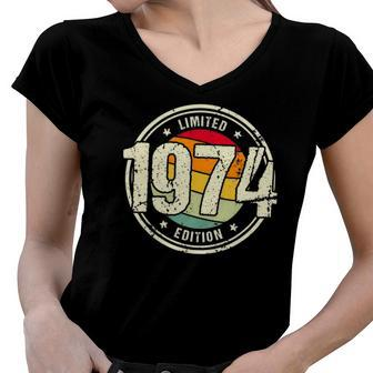 Retro 48 Years Old Vintage 1974 Limited Edition 48Th Birthday Women V-Neck T-Shirt | Mazezy