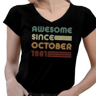 Retro 90S 41 Years 41St Birthday Awesome Since October 1981 Bday Women V-Neck T-Shirt | Mazezy