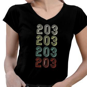 Retro Classic Area Code 203 New Haven Connecticut Ct State Women V-Neck T-Shirt | Mazezy
