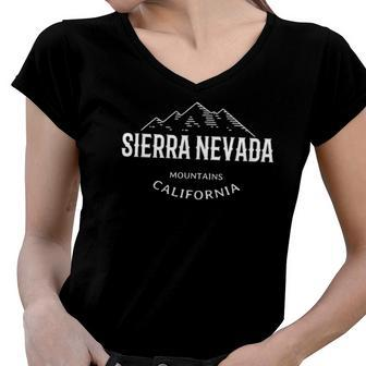 Retro Cool Sierra Nevada California Mountains Novelty Art Women V-Neck T-Shirt | Mazezy