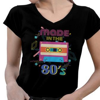 Retro Dance Party Disco Birthday Made In 80S Cassette Tape Women V-Neck T-Shirt - Seseable