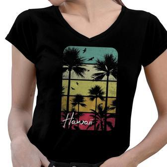 Retro Hawaii Vintage Hawaiian Islands Aloha State Women V-Neck T-Shirt | Mazezy