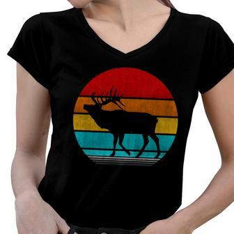 Retro Vintage Elk Women V-Neck T-Shirt - Monsterry AU