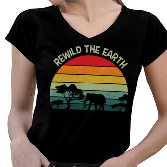 Rewild The Earth Animal Forest Earth Day Women V-Neck T-Shirt | Favorety CA