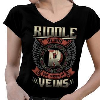 Riddle Blood Run Through My Veins Name V6 Women V-Neck T-Shirt - Seseable