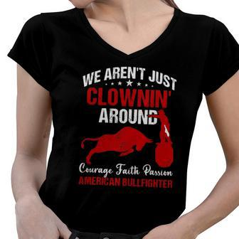 Rodeo Clown Bull Riding Bullfighter Barrelman Souvenir Women V-Neck T-Shirt | Mazezy