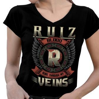 Ruiz Blood Run Through My Veins Name V3 Women V-Neck T-Shirt - Seseable