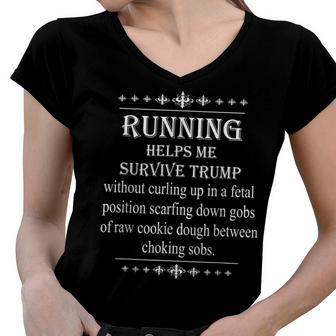 Running To Survive Trump Cookie Dough Funny Politics Women V-Neck T-Shirt - Seseable