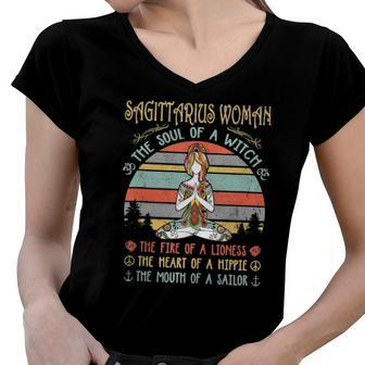 Sagittarius Woman The Soul Of A Witch Vintage Birthday Women V-Neck T-Shirt | Mazezy