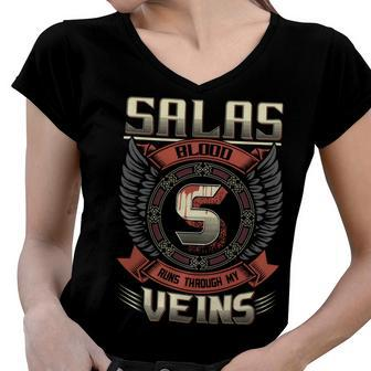 Salas Blood Run Through My Veins Name V2 Women V-Neck T-Shirt - Seseable