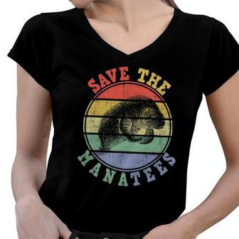 Save The Manatees Manatee Lover Zookeeper Marine Biologist Women V-Neck T-Shirt | Mazezy