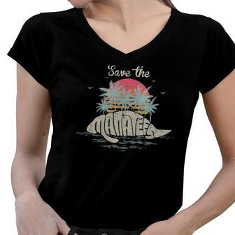 Save The Manatees Retro Manatee Women V-Neck T-Shirt | Mazezy