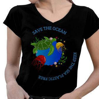 Save The Ocean Keep The Sea Plastic Free Women V-Neck T-Shirt - Monsterry UK