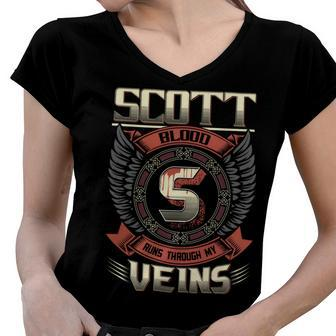 Scott Blood Run Through My Veins Name Women V-Neck T-Shirt - Seseable