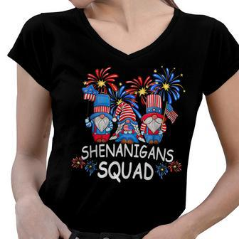 Shenanigans Squad 4Th Of July Gnomes Usa Independence Day V3 Women V-Neck T-Shirt - Seseable